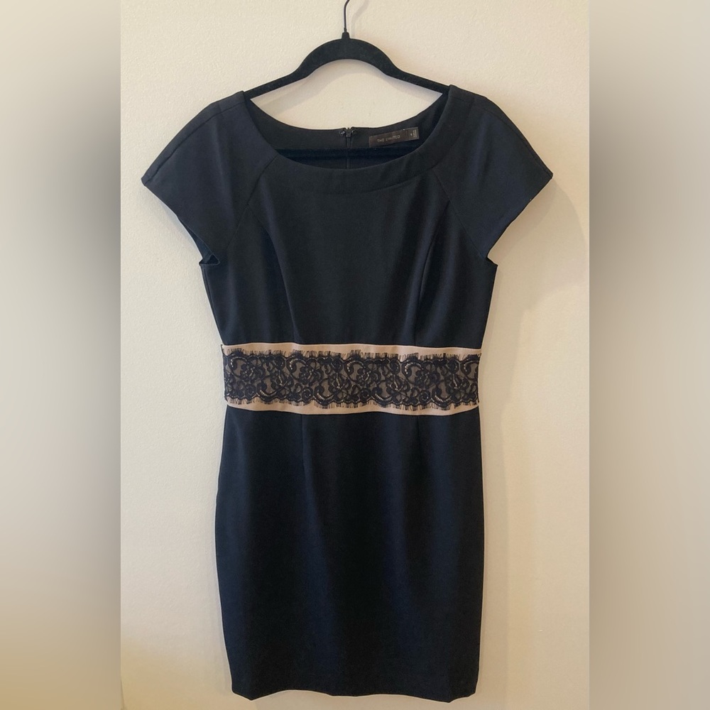 The Limited Black with Beige Lace cap sleeve dress